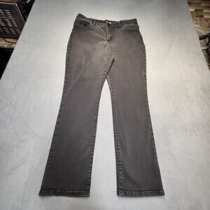 Lee Jeans Womens 16 Black Straight Leg Elastic Waist Distressed Stretch Denim